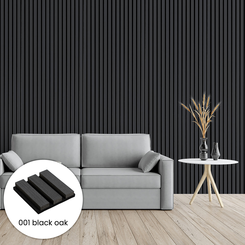 Black Oak 3D Mdf Borad Slat Wood Panel Polyester A